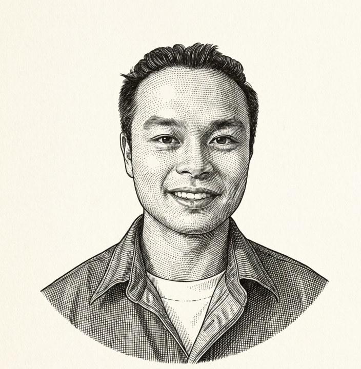 Hedcut portrait of Leon Chen